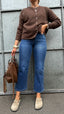 Jeans darkblue denim cropped flare