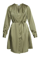 SATIN GRACE - Satinkleid mit V-Ausschnitt und Knopfleiste