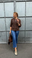 Jeans darkblue denim cropped flare