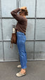 Jeans darkblue denim cropped flare
